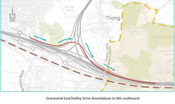 A2 junction - Gravesend East-Valley Drive Roundabout to M2 eastbound ...